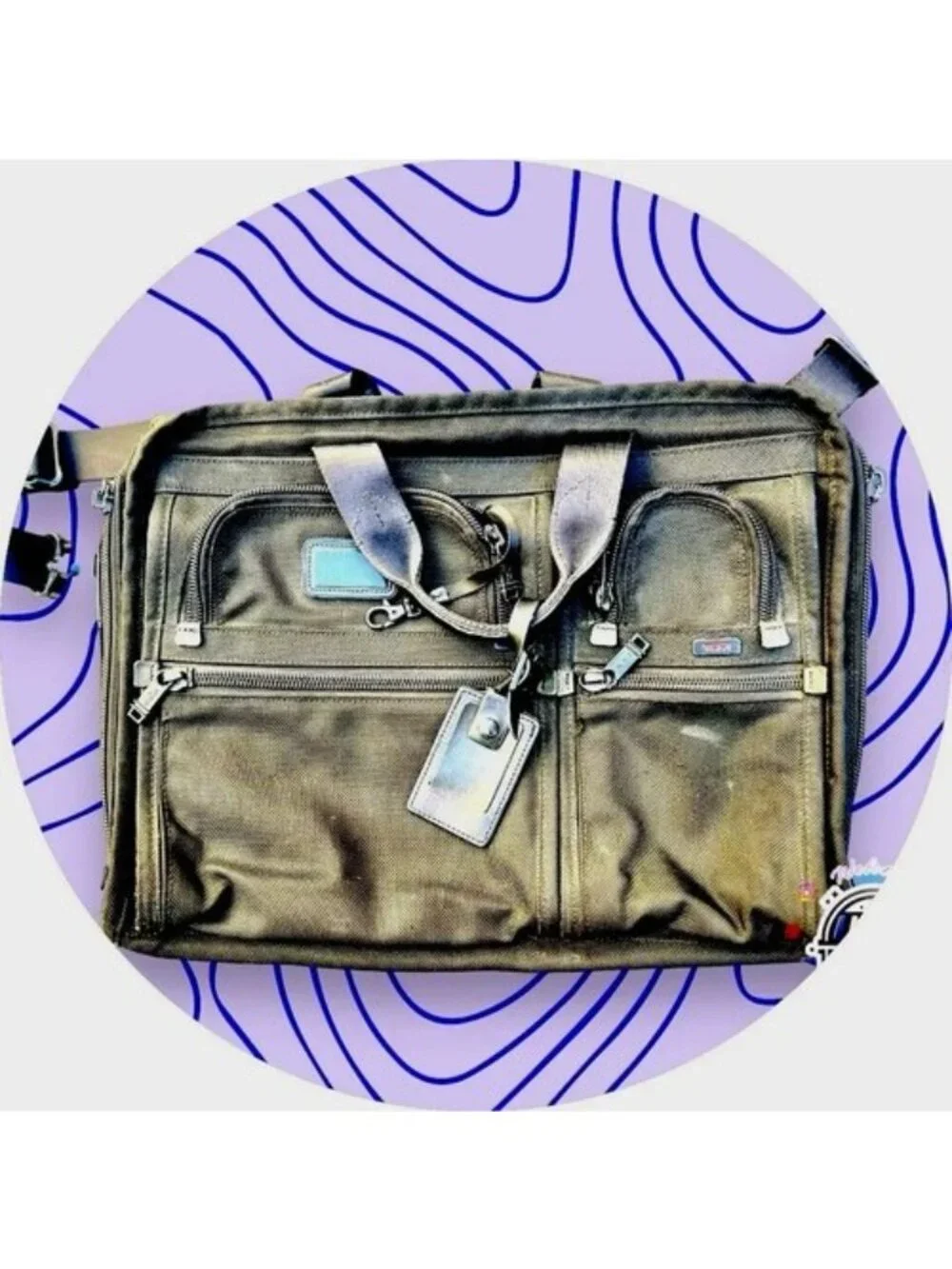 TUMI Business Bag Black Leather/Nylon Sawyer Briefcase With Many Pockets